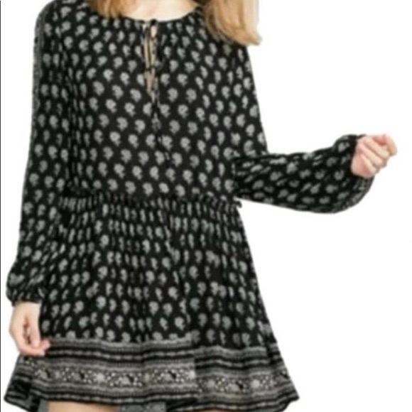 ZARA Black Printed Cinched Waist Dress size Small EUC - Picture 2 of 9